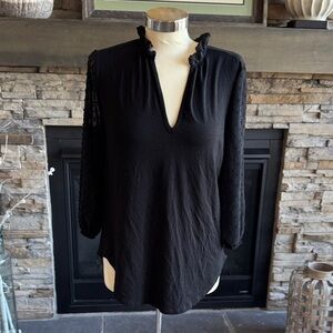 Kim & Cami Elegant Black Blouse with Sheer Sleeves